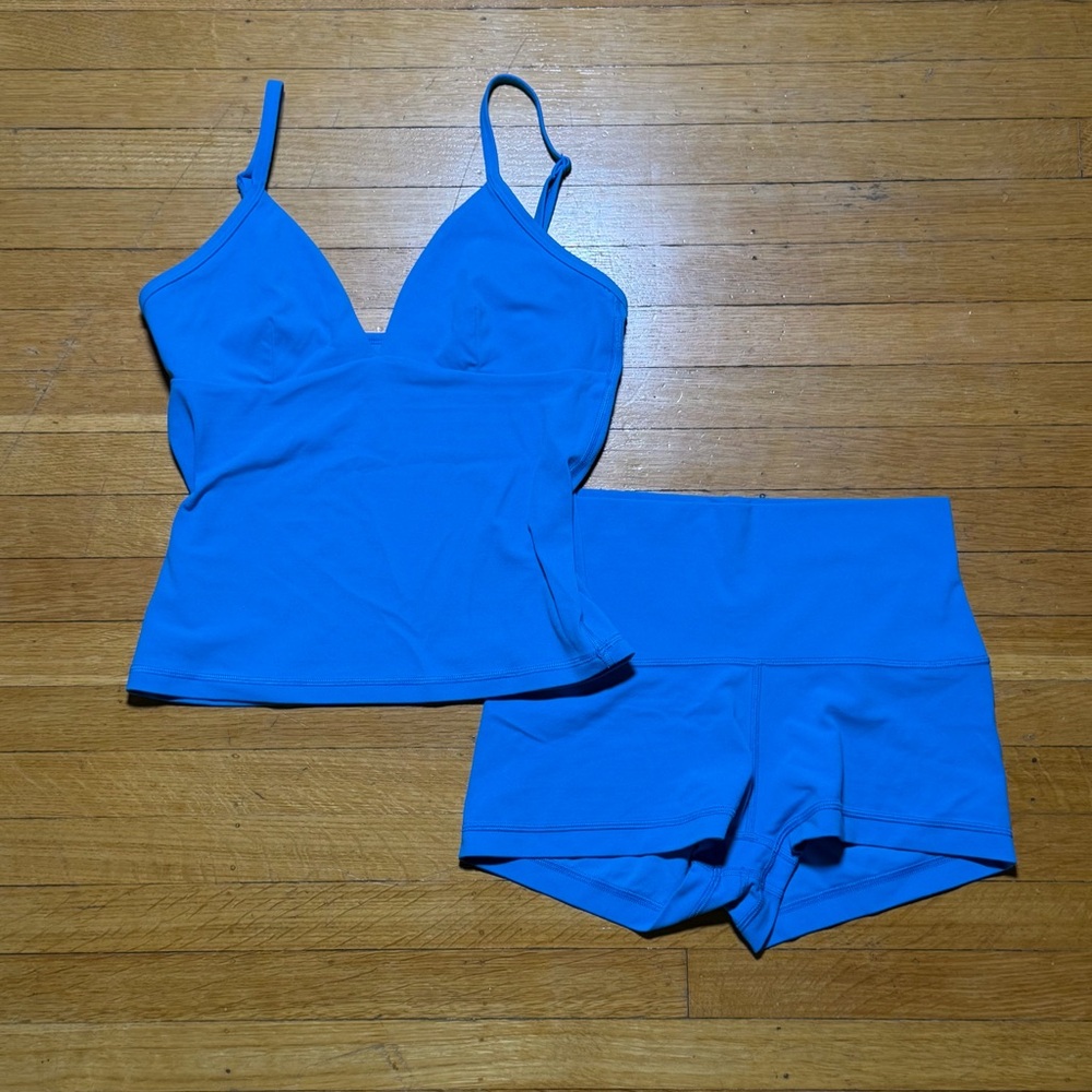 Aritzia Bright Blue Tank Top and Shorts Active Set